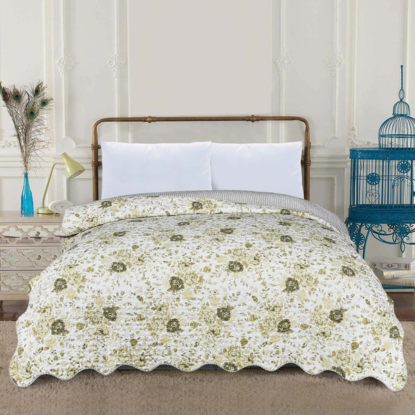 BED SPREAD GREEN FLORAL - 88x90 KHAS STORES 