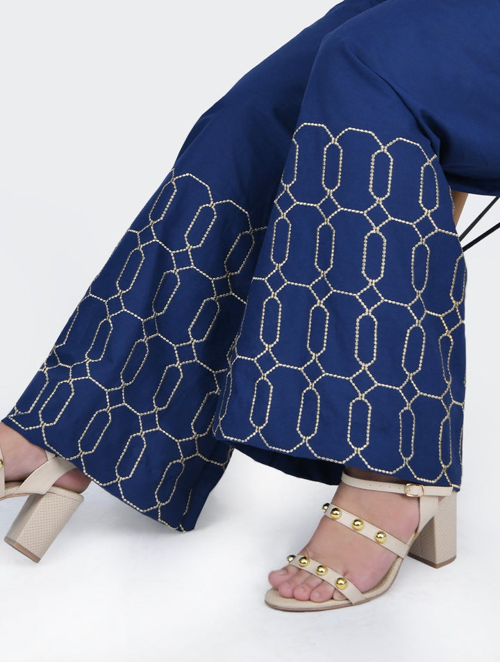 Embroidered Blue Plazo Trouser