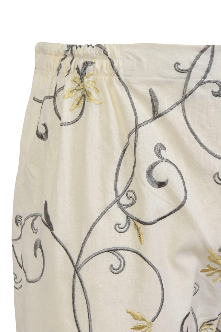 Embroidered TROUSER TE-014 Off White Women Bottoms FASSTILAD 