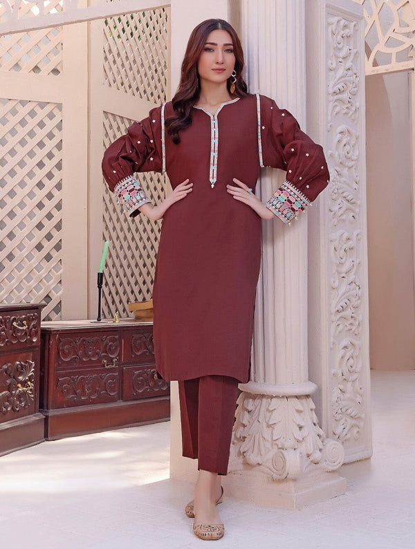 Khaddar Embroidered Shirt & Trousers RKHT-1514 KHAS STORES 