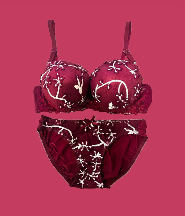 Maroon Wedding Padded Bra and Panty Set Espicopink 