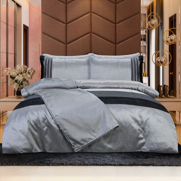 PINCH PLEAT GREY BED SET SILK - King Luxury Bedding HOMBEDCLU 