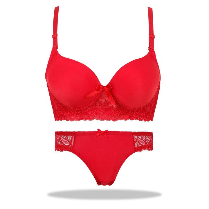 Skin Laced Canna Padded Set Bra and Panty Sets Espicopink 32B Red 